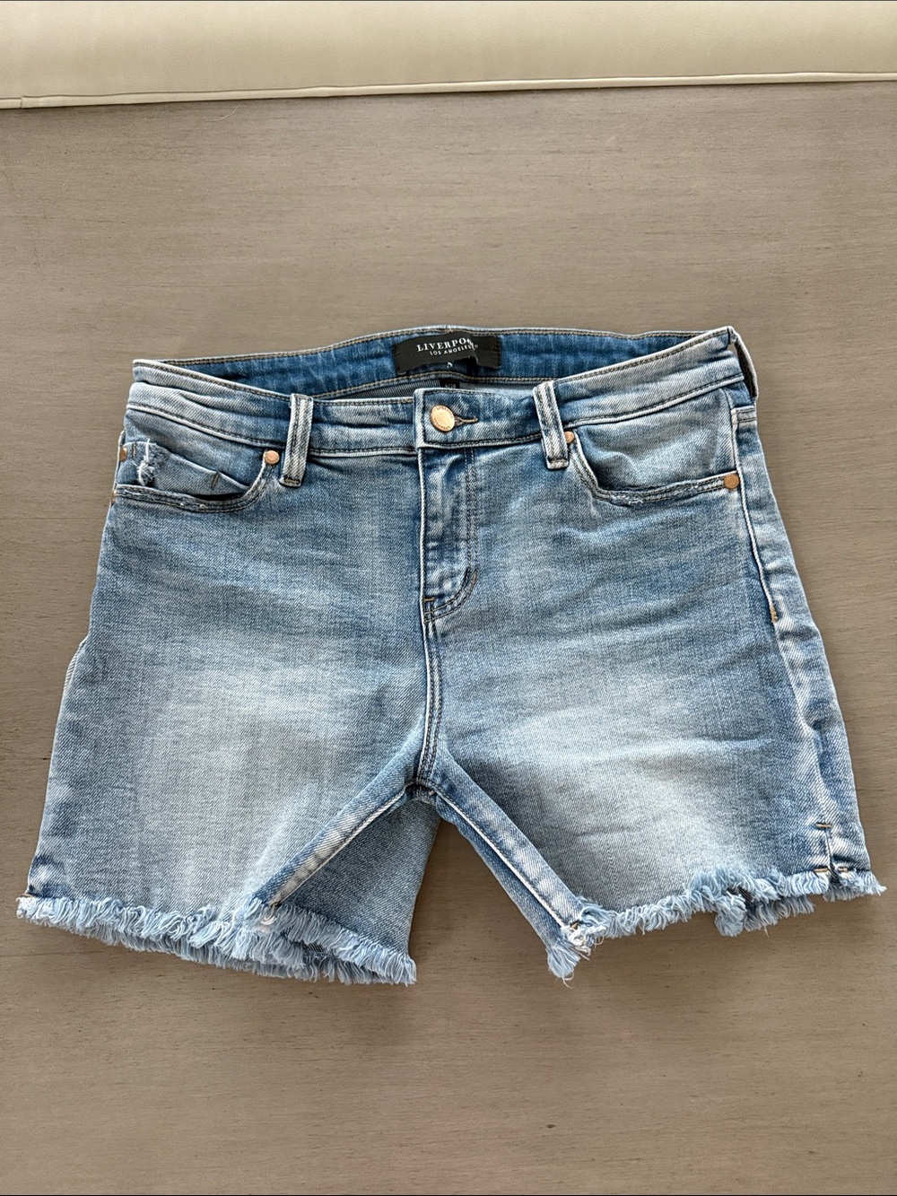 Liverpool Light Wash Denim Frayed Hem Women's Shorts